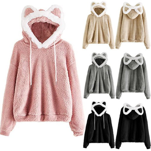 Damen Gemütlicher Kapuzenpullover mit süßem Ohren-Design und kuscheligem Fleece Heidi-Mode
