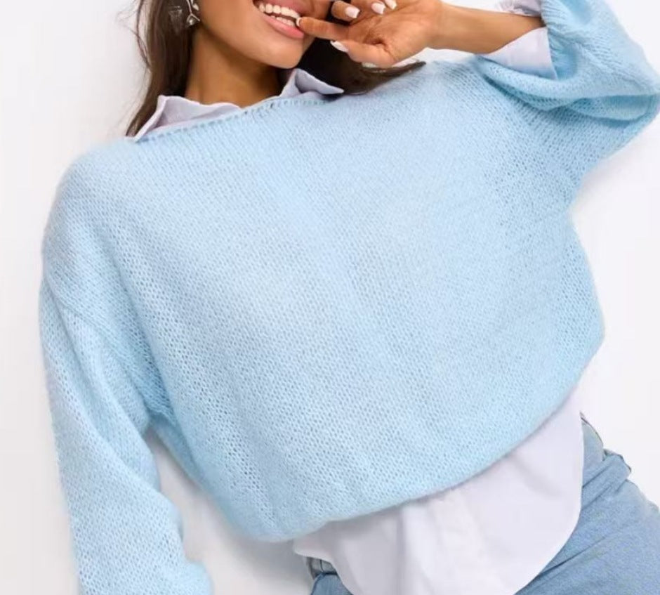 Damen lässiger Oversize-Pullover mit ballonförmigen Ärmeln und strukturiertem Maschenmuster Heidi-Mode
