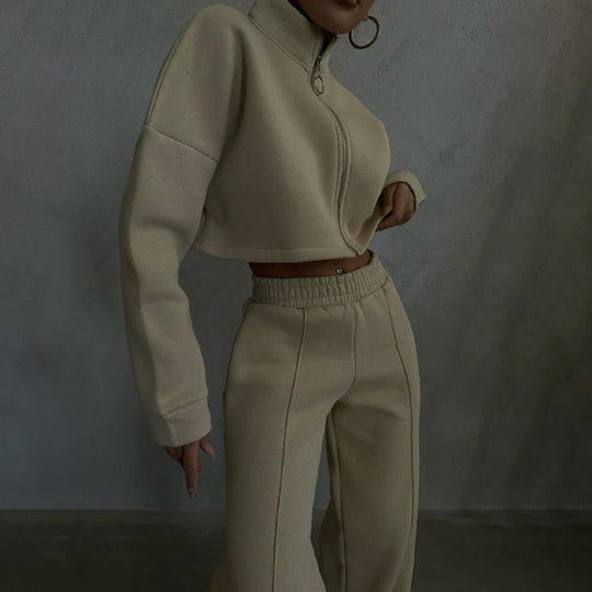 Damen modisches Cropped Hoodie-Set mit hohem Kragen Heidi-Mode