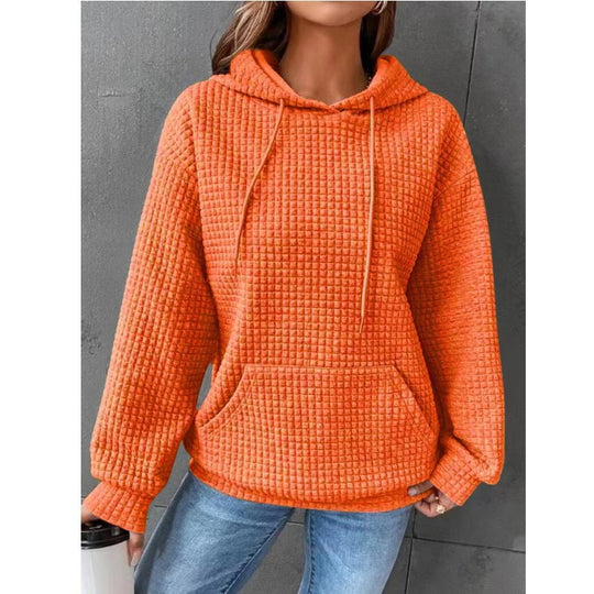 Damen Waffelstruktur Hoodie mit Kängurutasche und lässigem Schnitt Heidi-Mode