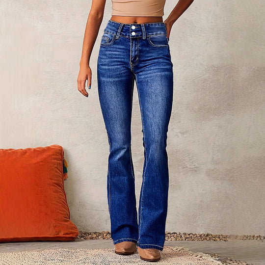 Damen Bootcut Jeans mit hohem Bund und modernem Waschung Heidi-Mode