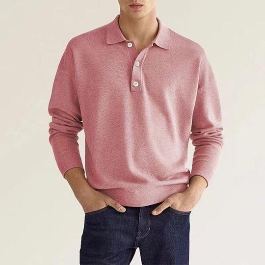 Herren hochwertiges Sweatshirt mit modernem Polo-Kragen und eleganten Knopfdetails Heidi-Mode