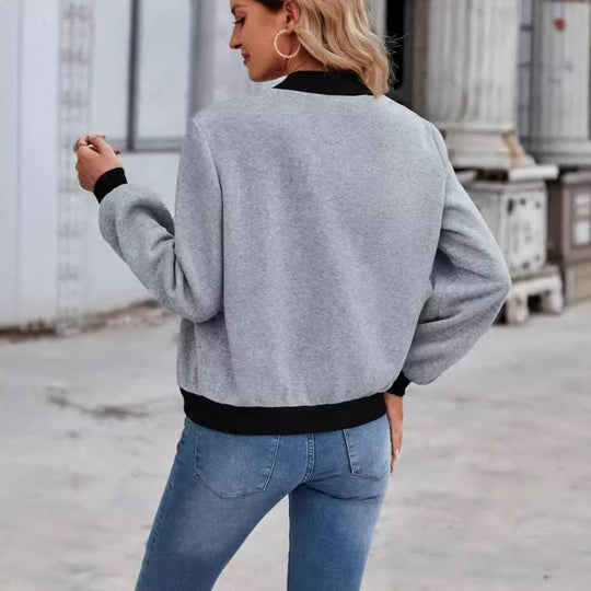 Damen Bomberjacke mit Taschen und kontrastierendem Kragen Heidi-Mode