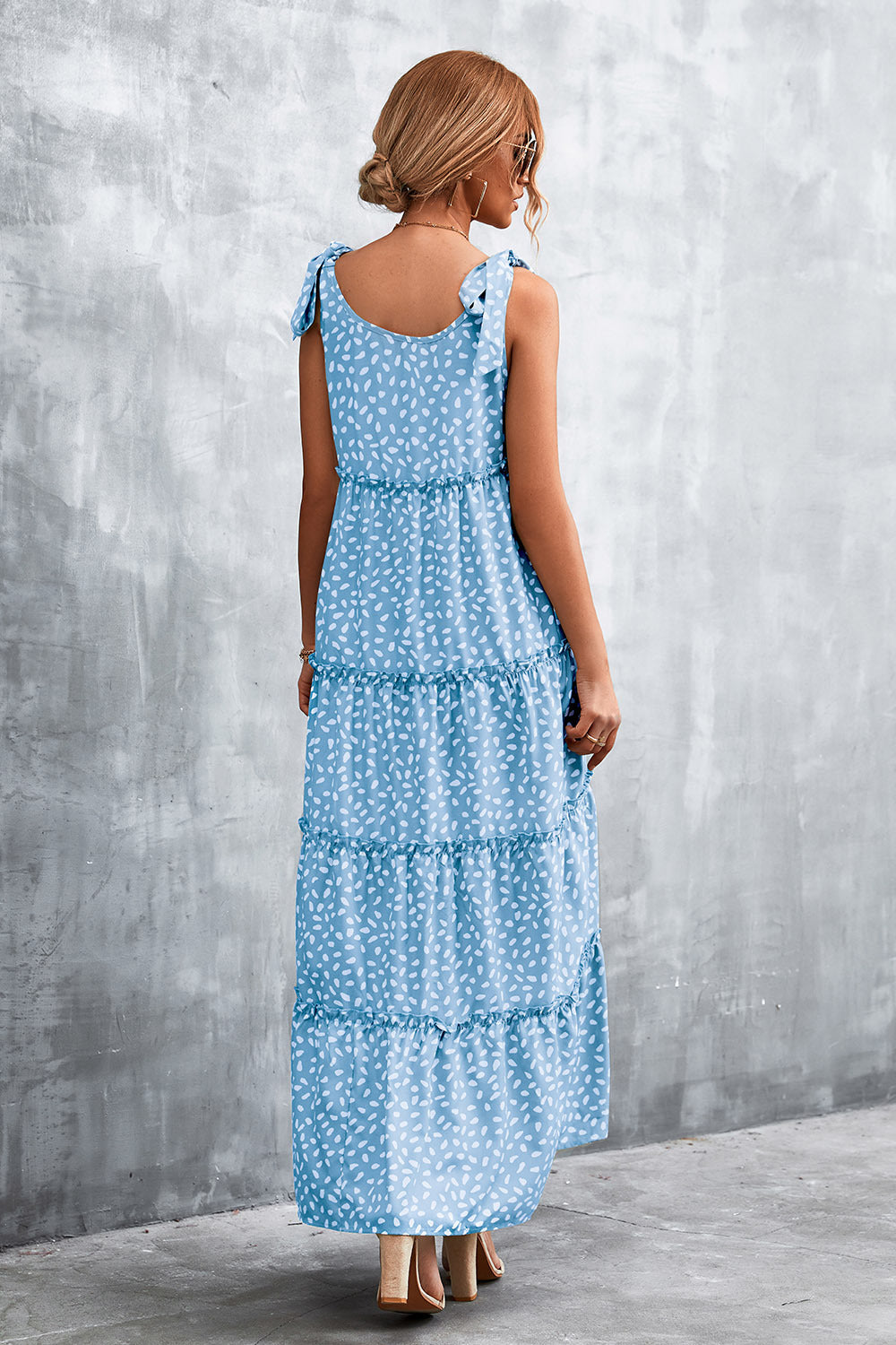 Damen Maxikleid mit verspieltem Volant und zartem Muster Heidi-Mode