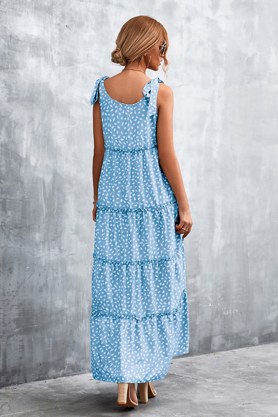 Damen Maxikleid mit verspieltem Volant und zartem Muster Heidi-Mode