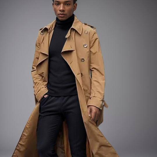 Herren eleganter Trenchcoat mit doppelter Knopfleiste und modernem Schnitt Heidi-Mode