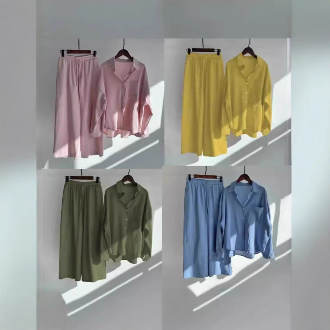 Damen Zweiteiliges Set aus leichter Bluse und weiter Hose im eleganten Design Heidi-Mode