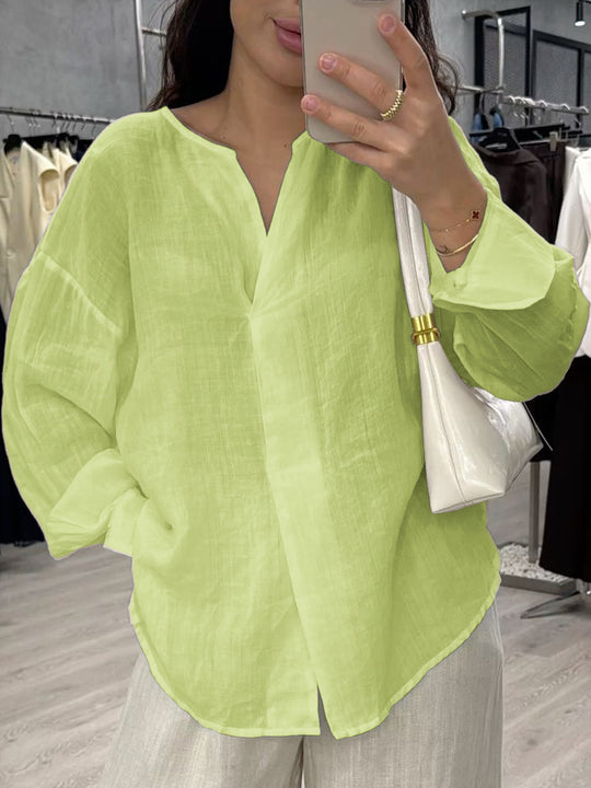 Damen Leichte, luftige Leinenbluse mit asymmetrischem Schnitt Heidi-Mode