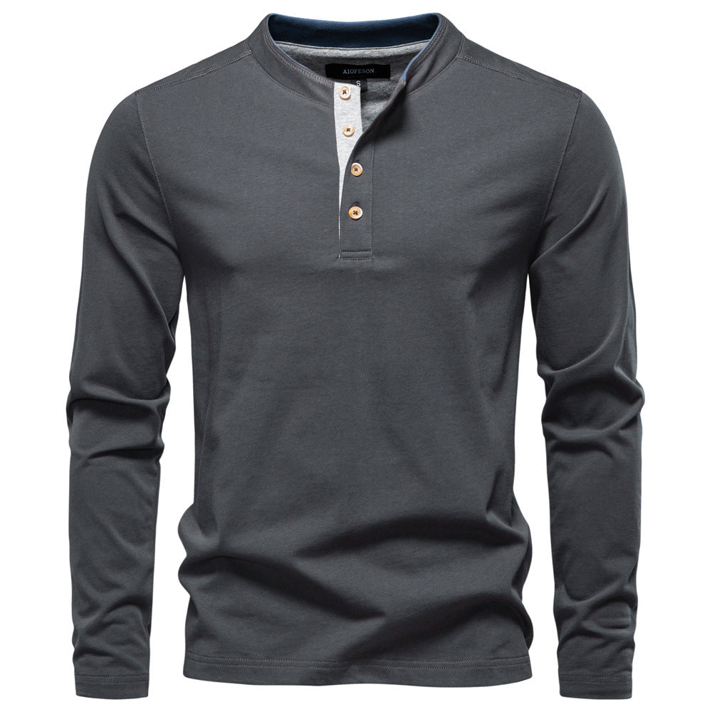 Herren Langarm-Henley-Shirt mit eleganten Druckknöpfen und bequemer Passform Heidi-Mode