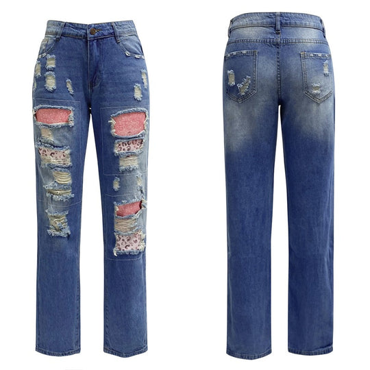 Damen Ripped Jeans mit modischen Patches und lässigem Schnitt Heidi-Mode