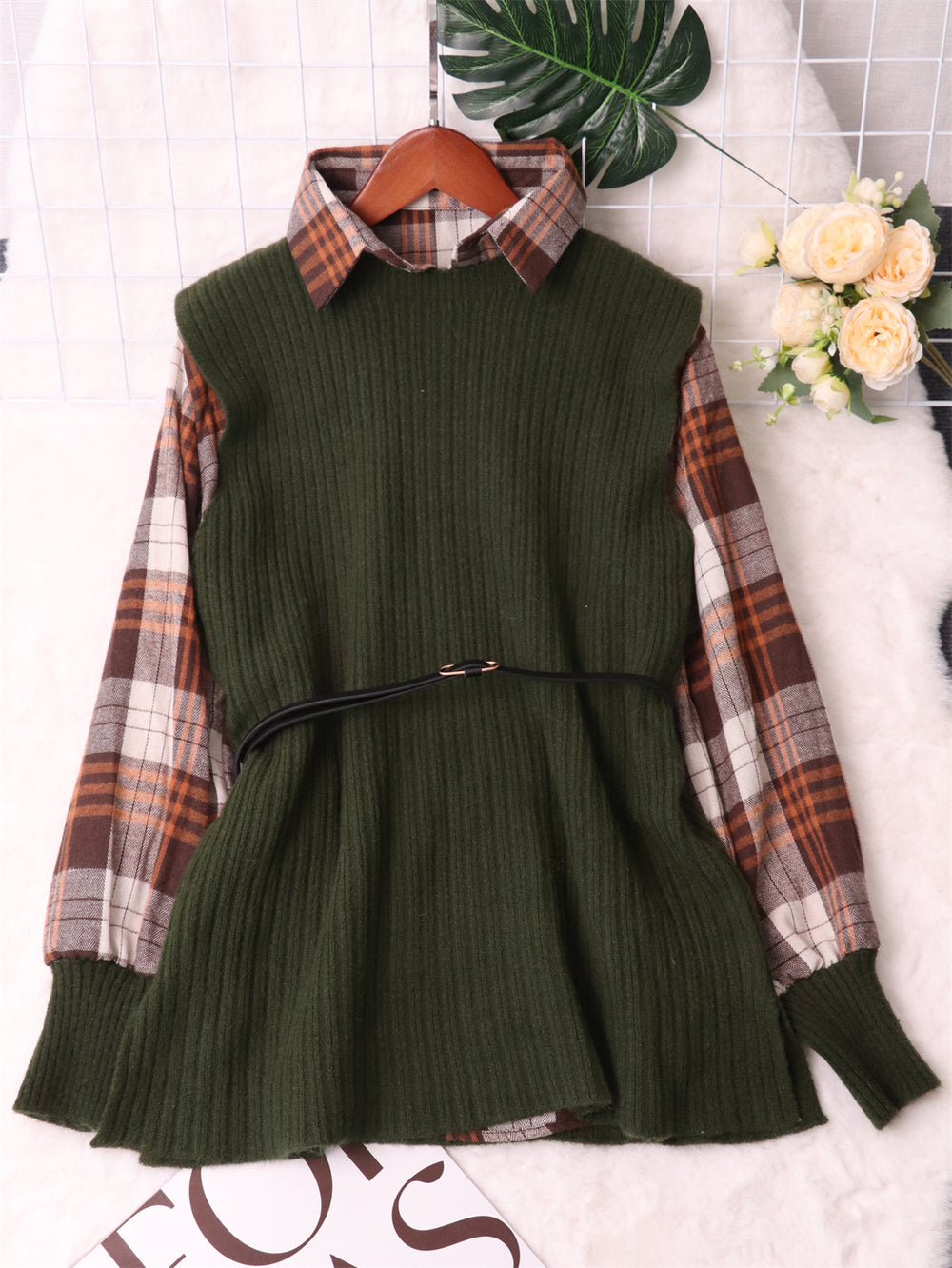 Damen Modischer Pullunder mit Hemd-Details Heidi-Mode