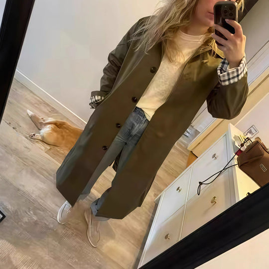 Damen Elegante Trenchcoat mit karierter Innenausstattung und weitgehendem Schnitt Heidi-Mode