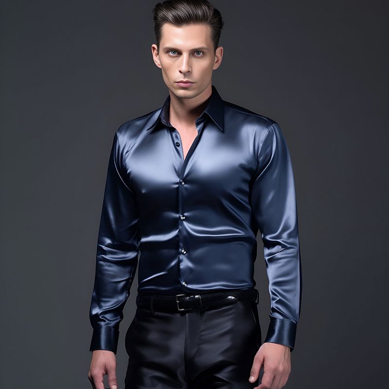 Herren Hemd aus glänzendem Satin mit modernem Kragen Heidi-Mode