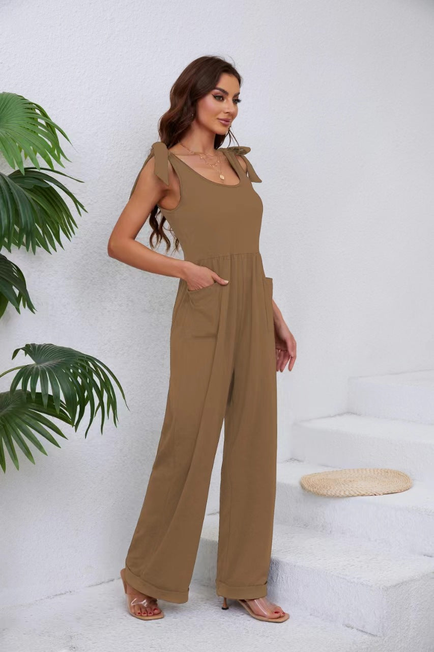 Damen Eleganter Jumpsuit mit verstellbaren Trägern und weitem Bein Heidi-Mode
