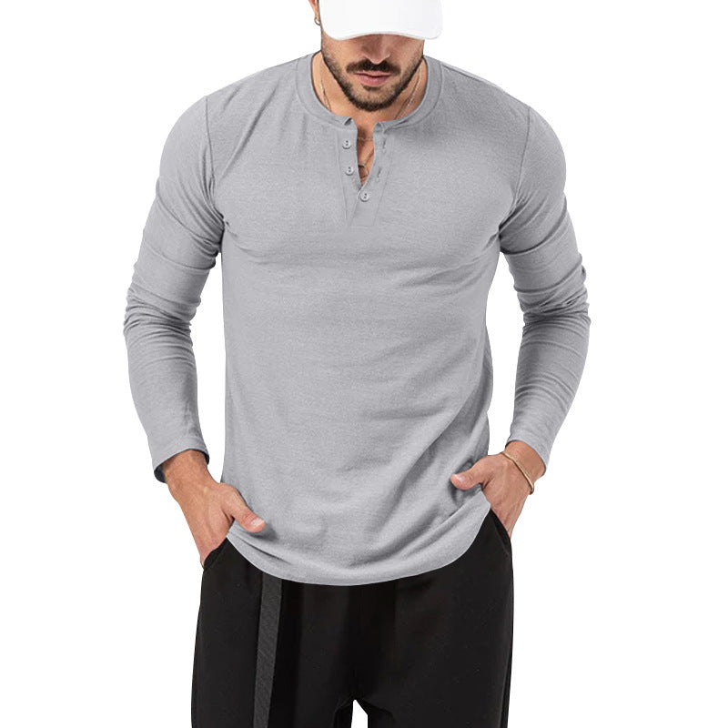 Herren Langarm-Henley-Shirt mit hochwertiger Baumwollmischung und modischen Knopfdetails Heidi-Mode