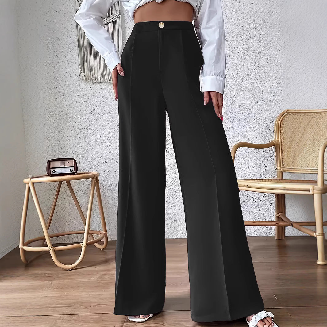 Damen Weit geschnittene elegante Stoffhose mit hoch sitzendem Bund Heidi-Mode