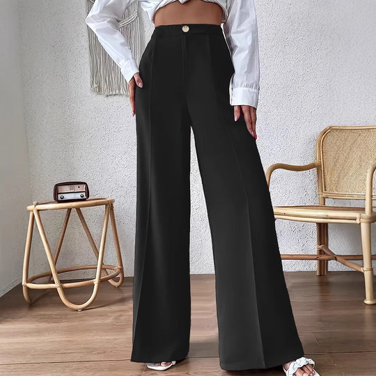 Damen Weit geschnittene elegante Stoffhose mit hoch sitzendem Bund Heidi-Mode