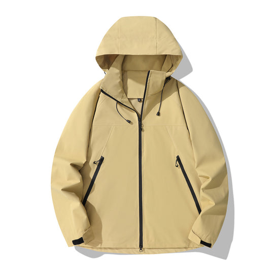 Damen wasserabweisende Outdoor-Jacke mit verstellbarem Kapuzenkragen und funktionalen Reißverschlusstaschen Heidi-Mode