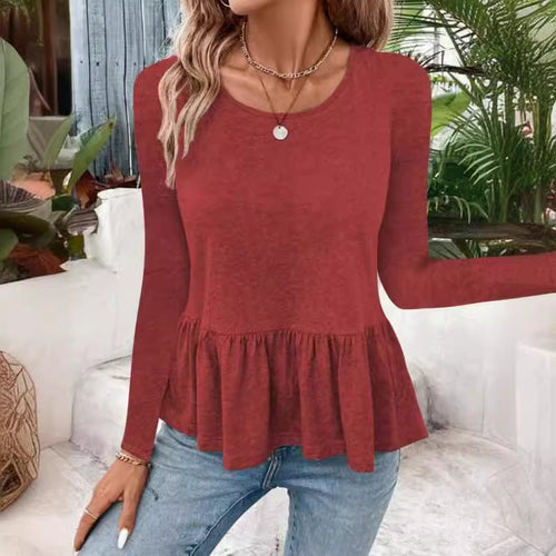 Damen Langarmshirt mit voluminösem Peplumschnitt Heidi-Mode
