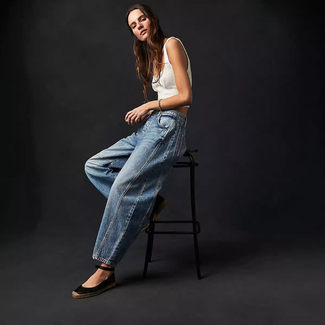 Damen Oversized Jeans im lässigen Schnitt mit modischen Details Heidi-Mode