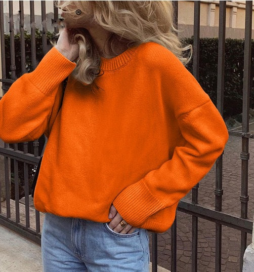 Damen Oversized Pullover mit feinem Strickmuster und breiten Bündchen Heidi-Mode