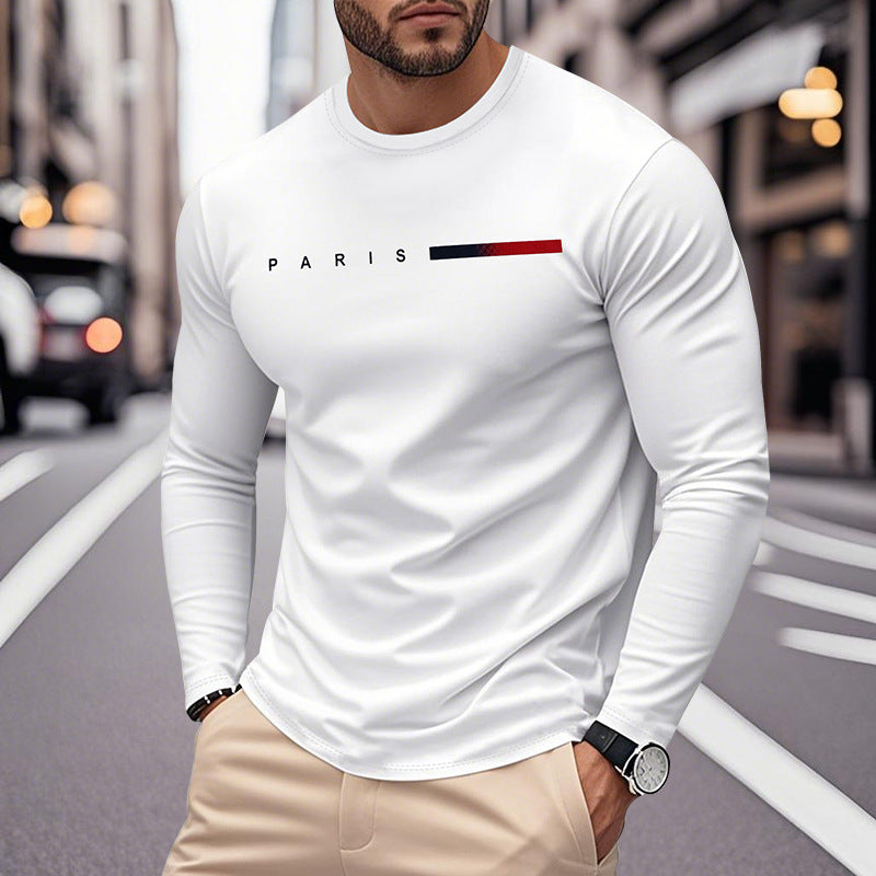 Herren Langarm T-Shirt mit modernem Paris-Druck und elastischem Saum Heidi-Mode