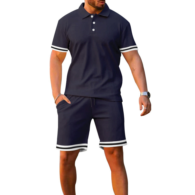 Herren Sportliches Polo- und Shorts-Set mit Kontraststreifen Heidi-Mode