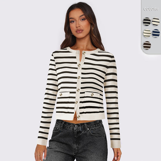Damen gestreifte Kurzjacke Heidi-Mode