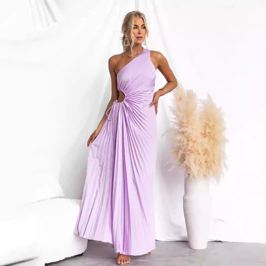 Damen Maxikleid mit Raffiniertem Faltenwurf und Asymmetrischem Design Heidi-Mode