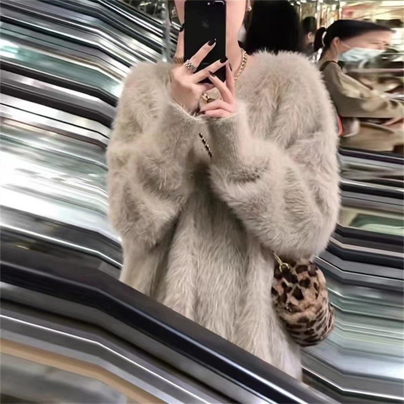 Damen Flauschiger Rundhals-Pullover mit lässigem Schnitt und oversized Passform Heidi-Mode