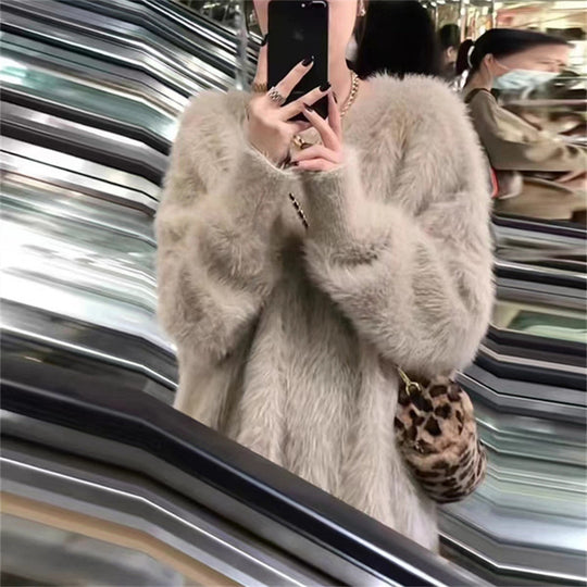 Damen Flauschiger Rundhals-Pullover mit lässigem Schnitt und oversized Passform Heidi-Mode