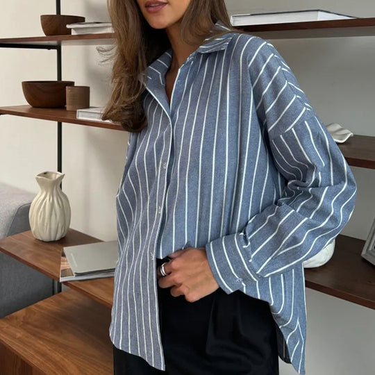 Damen Oversized Hemd mit feinen Streifen Heidi-Mode
