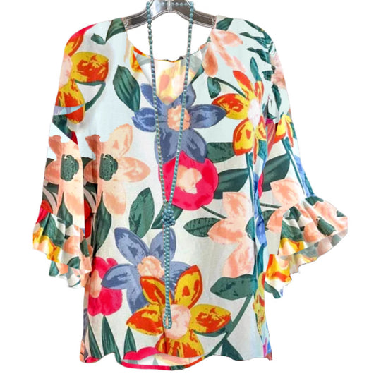 Damen Bluse mit floralem Muster und Rüschendetails Heidi-Mode