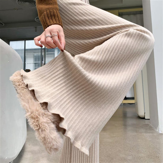 Damen Fließende Strickhose mit weichem Material und elegantem Saum Heidi-Mode