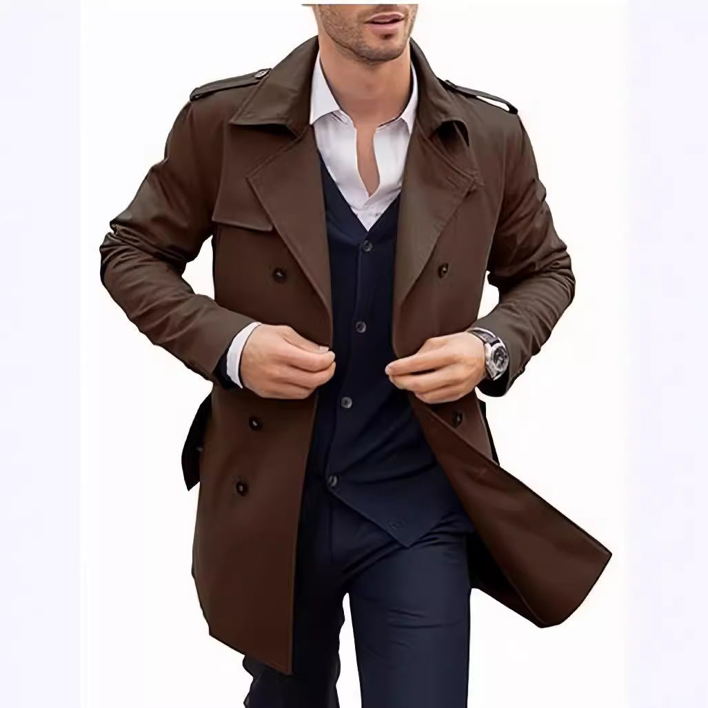 Herren eleganter Trenchcoat mit strukturiertem Design und doppelter Knopfleiste Heidi-Mode