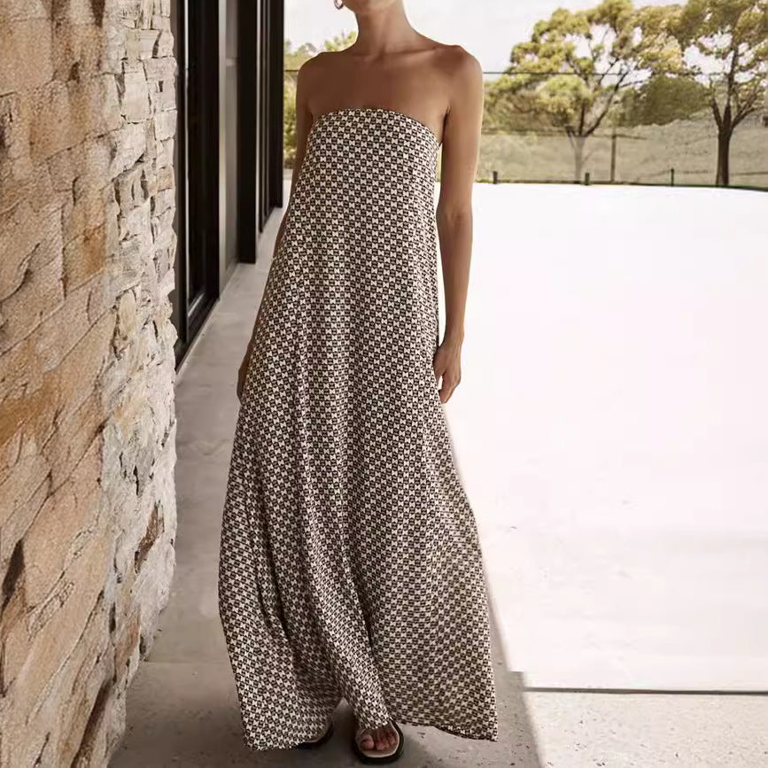 Damen Maxikleid mit strapless Design und einzigartigem Muster Heidi-Mode