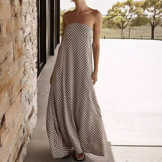 Damen Maxikleid mit strapless Design und einzigartigem Muster Heidi-Mode