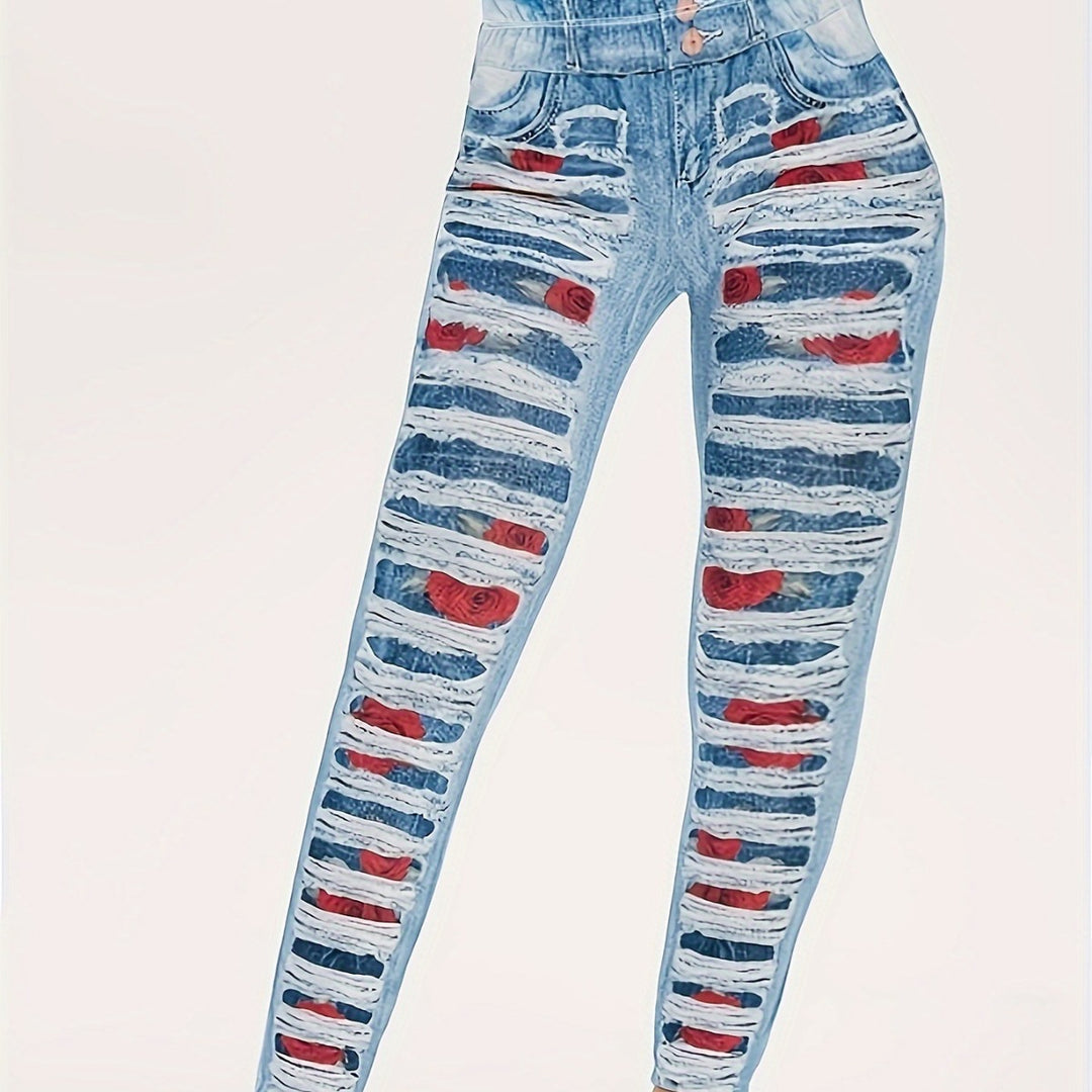 Damen Leggings mit coolen Destroyed-Details und hohem Bund Heidi-Mode