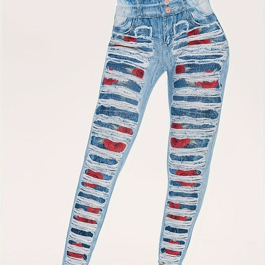 Damen Leggings mit coolen Destroyed-Details und hohem Bund Heidi-Mode