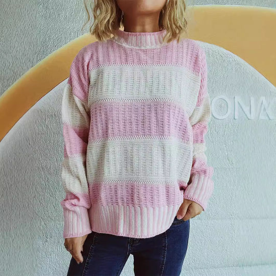 Damen lässiger Strickpullover mit modernem Streifenmuster und warmem Material Heidi-Mode