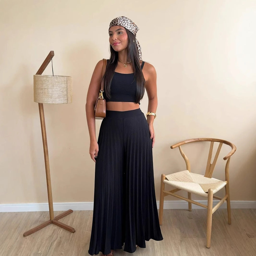 Damen Plissierte weite Hose mit Bindegürtel Heidi-Mode