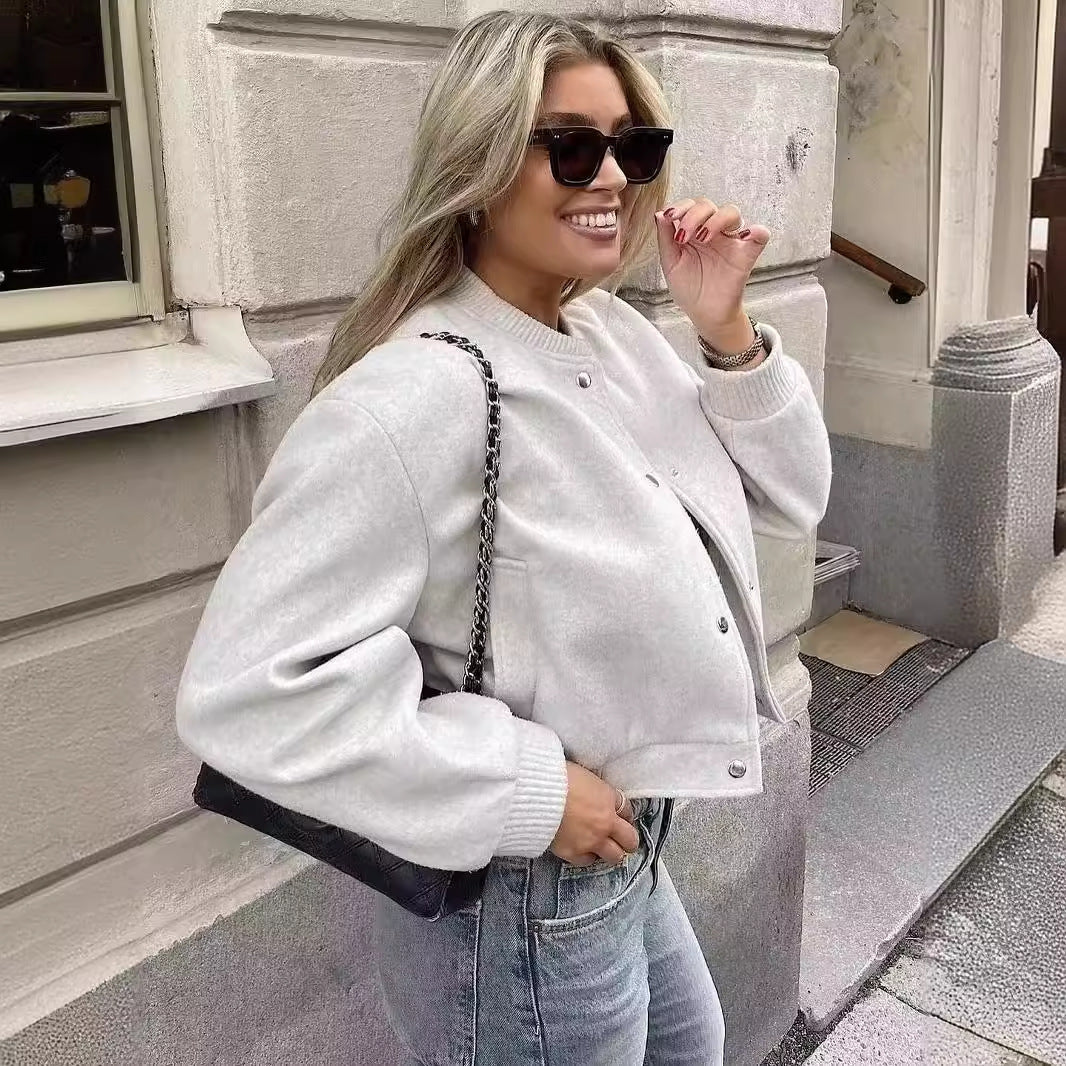 Damen lässige Bomberjacke mit elastischem Saum und praktischen Eingrifftaschen Heidi-Mode