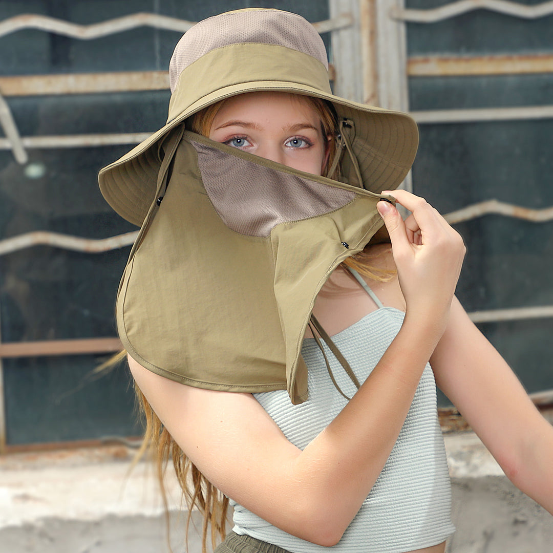 Heidi Mode | Vollabdeckung Gesicht Sonnenschutz Maske im Freien UV Eimer Hut