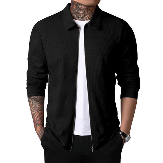 Herren Freizeitjacke mit durchgehendem Reißverschluss und strukturiertem Gewebe Heidi-Mode