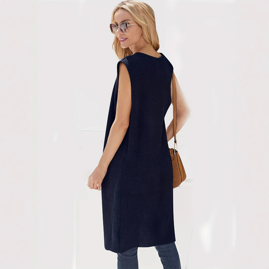 Damen longitudinaler Strickmantel mit Seitenschlitzen Heidi-Mode