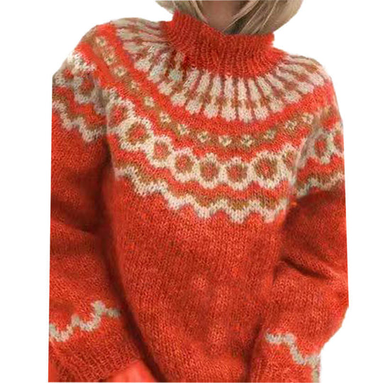 Damen Kuscheliger Strickpullover mit außergewöhnlichem Norweger-Muster Heidi-Mode