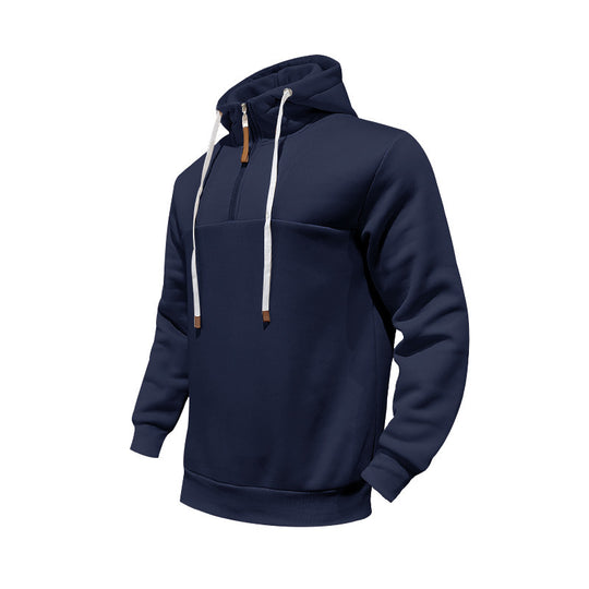 Herren Sportlicher Kapuzenpullover mit halbem Reißverschluss und Kordelzug Heidi-Mode