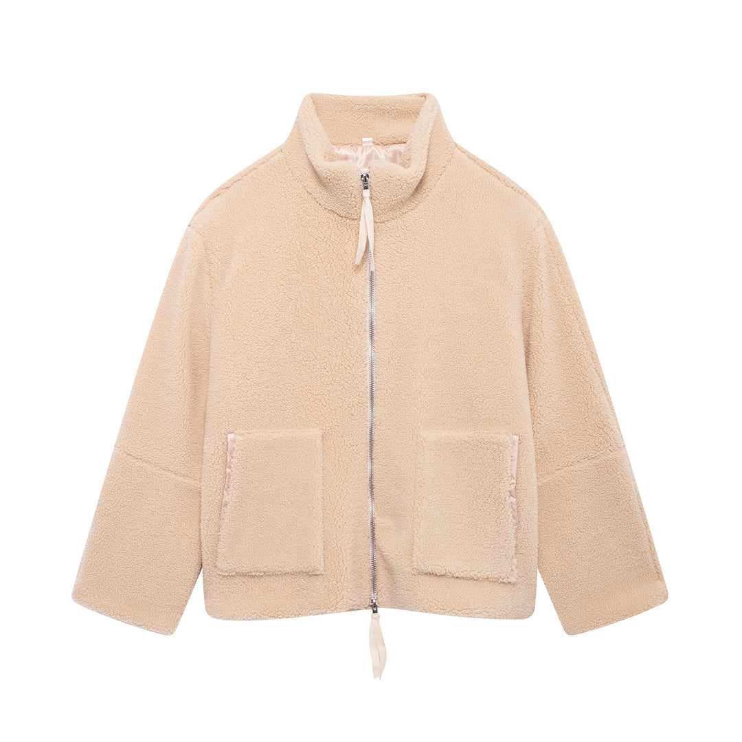 Damen Kuschelige Fleecejacke mit hohe Kragen und praktischen Taschen Heidi-Mode