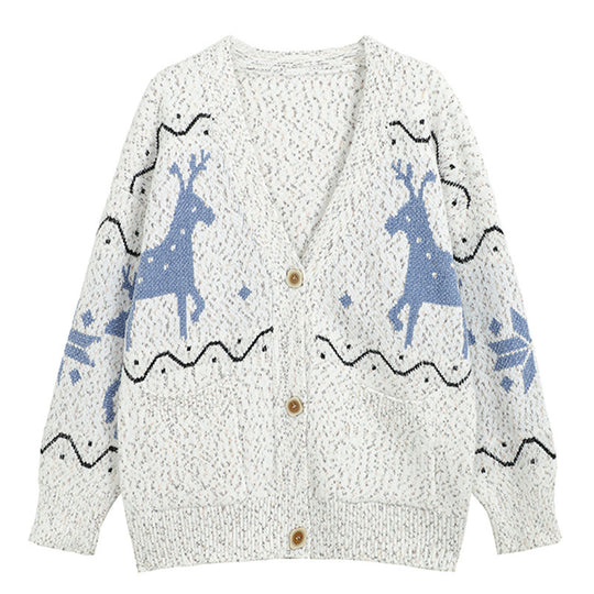 Damen Gemütlicher Cardigan mit Rentier-Motiv und Taschen Heidi-Mode