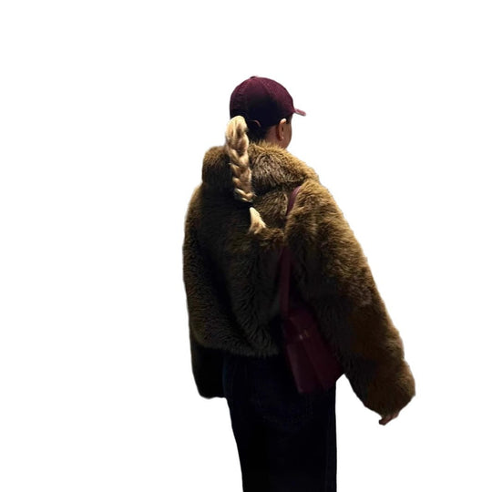 Damen Modische Kunstfelljacke mit cropped Schnitt und voluminösen Ärmeln Heidi-Mode